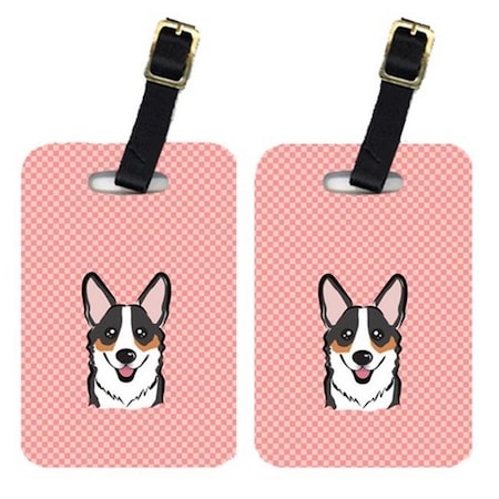 Carolines Treasures Carolines Treasures BB1255BT Pair Of Checkerboard Pink Corgi Luggage Tags BB1255BT